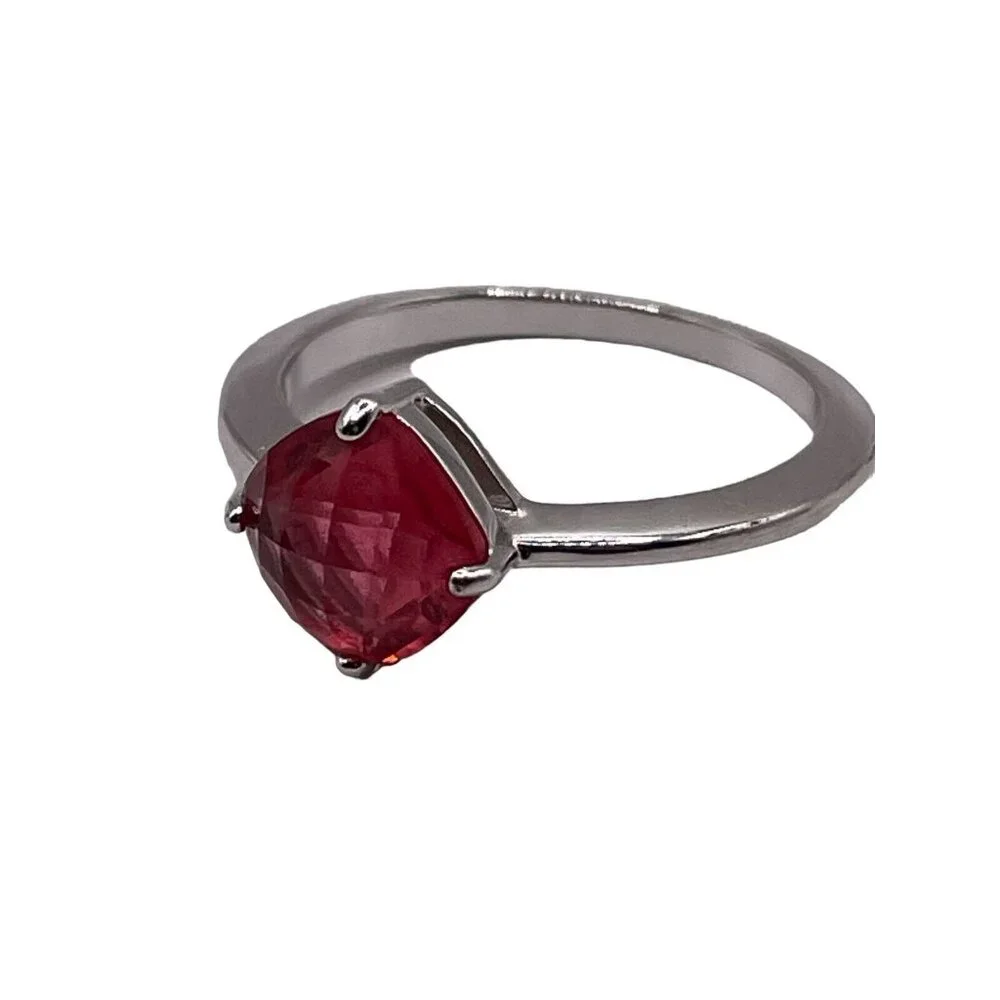 Swarovski Red Faceted‎ Crystal Prong Set Cocktail Ring Silver Tone Size 7.5